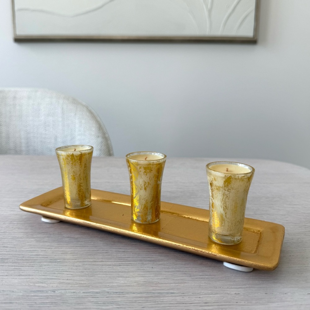 Gold and Cream Candle Holder Set
